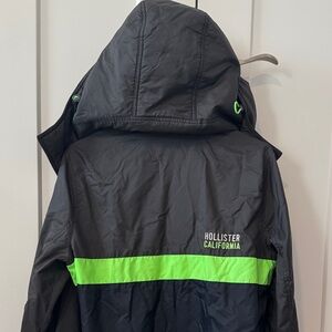 Hollister Black and Neon Green Windbreaker
